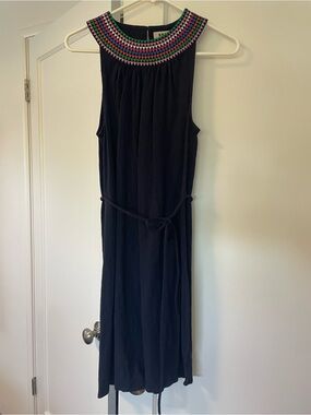 Boden navy dress with embroidered collar